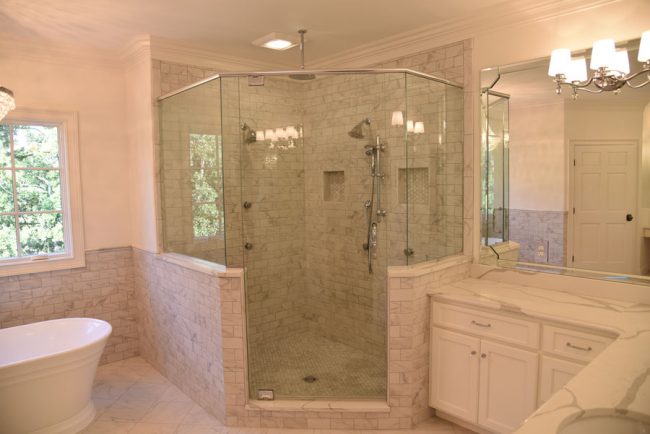 Master Bathroom Step in Tiled Shower